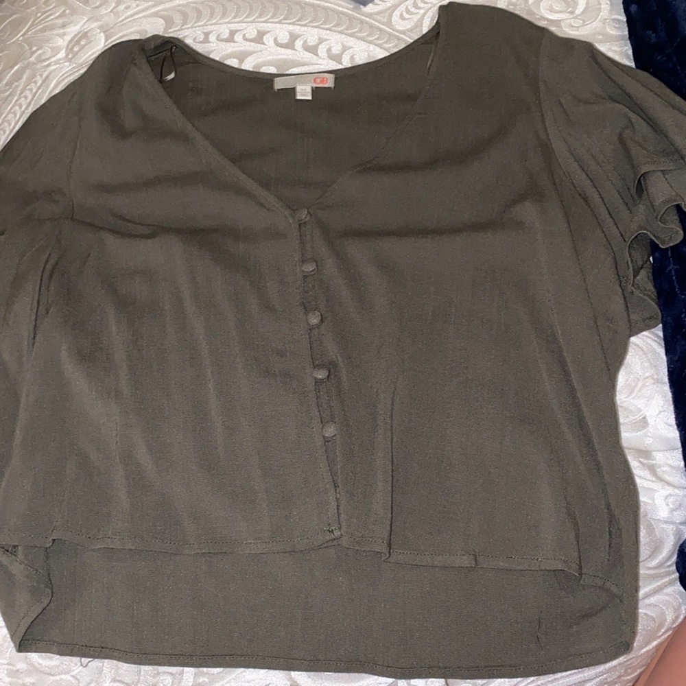 Olive green button down top